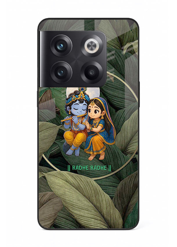 Radha Krishna leaves nature art OnePlus 10T glass green devotional cover
