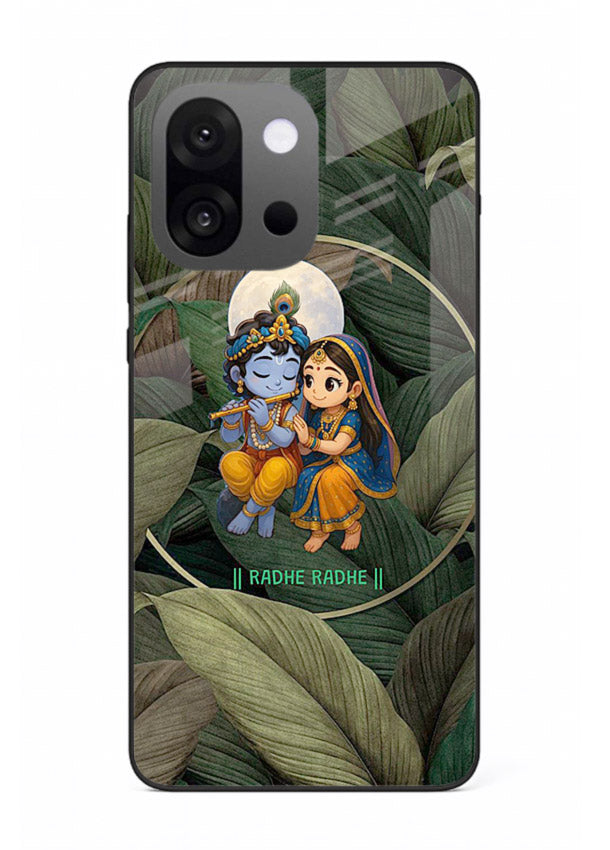 Radha Krishna leaves nature art OnePlus 13s glass green devotional cover