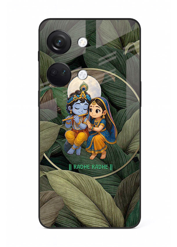 Radha Krishna leaves nature art OnePlus Nord 3 glass green devotional cover
