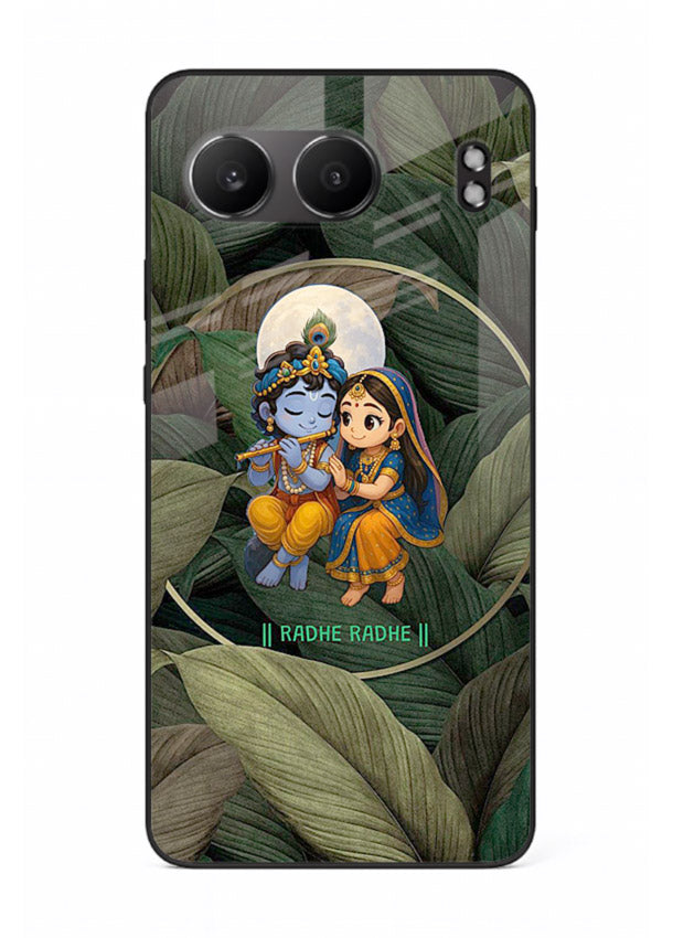 Radha Krishna leaves nature art OnePlus Nord 4 glass green devotional cover