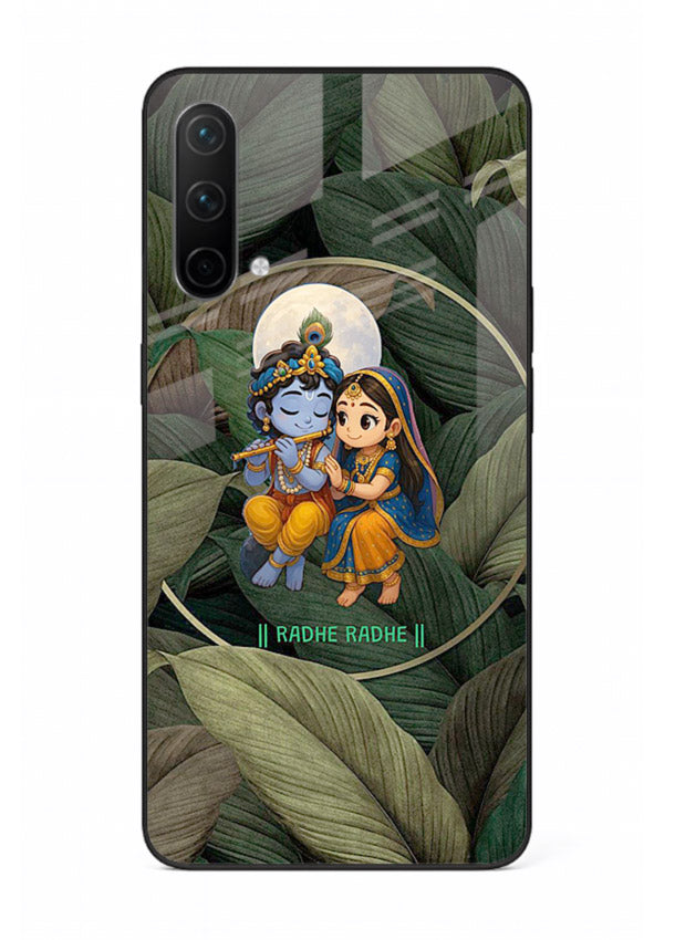 Radha Krishna leaves nature art OnePlus Nord CE 5G glass green devotional cover