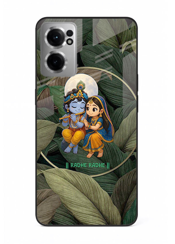 Radha Krishna leaves nature art OnePlus Nord CE2 5G glass green devotional cover