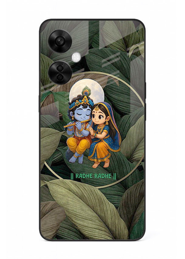 Radha Krishna leaves nature art OnePlus Nord CE3 Lite glass green devotional cover