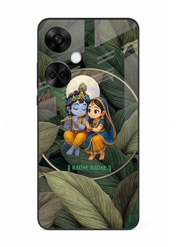 Radha Krishna leaves nature art OnePlus Nord CE3 glass green devotional cover