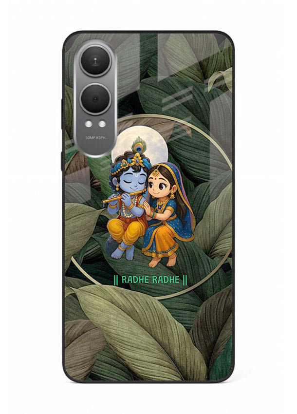 Radha Krishna leaves nature art OnePlus Nord CE4 Lite glass green devotional cover