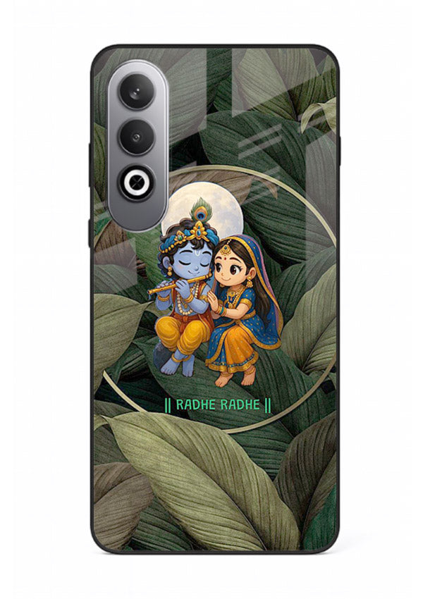 Radha Krishna leaves nature art OnePlus Nord CE4 glass green devotional cover
