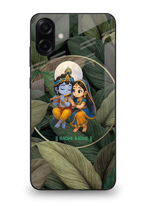 Radha Krishna leaves nature art Samsung M13 5G glass green devotional cover