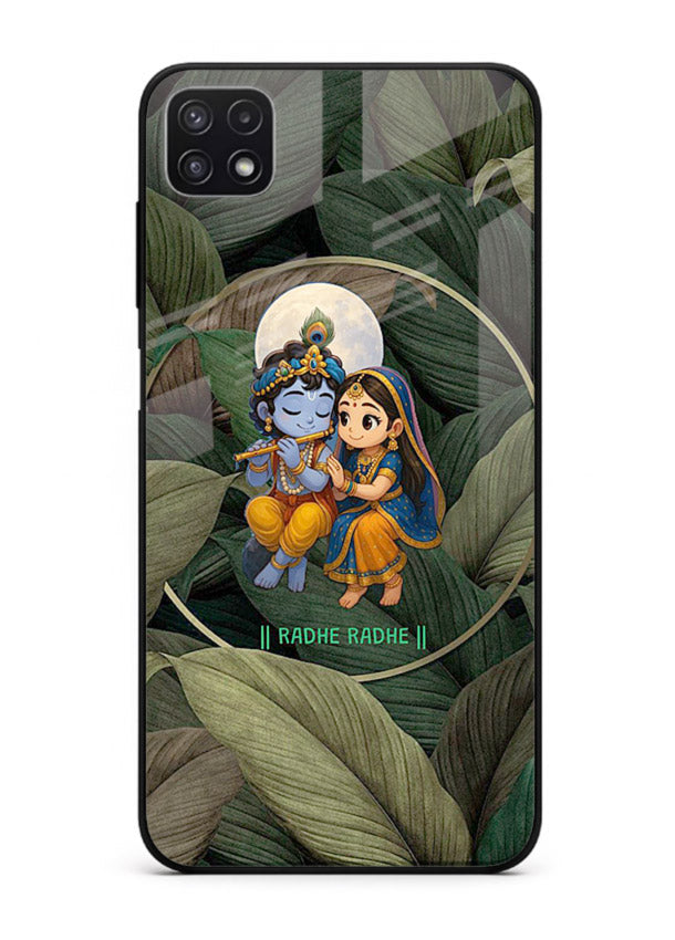 Radha Krishna leaves nature art Samsung A22 5G glass green devotional cover