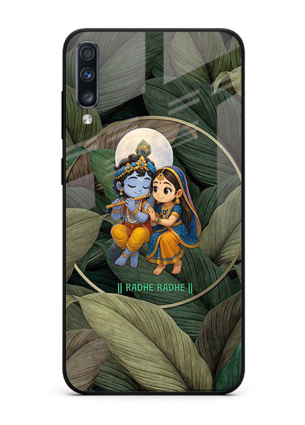 Radha Krishna leaves nature art Samsung A70 glass green devotional cover