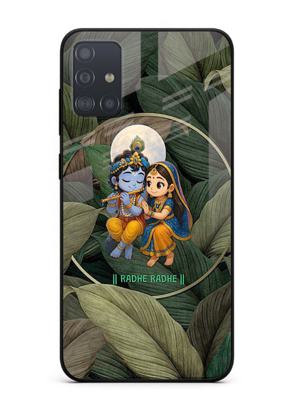 Radha Krishna leaves nature art Samsung A71 glass green devotional cover
