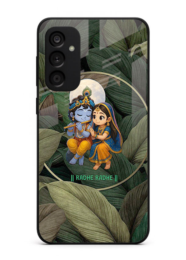 Radha Krishna leaves nature art Samsung M14 4G glass green devotional cover