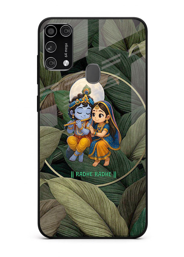 Radha Krishna leaves nature art Samsung M31 Prime glass green devotional cover