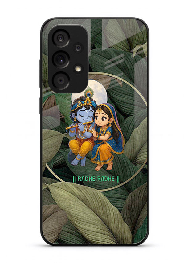 Radha Krishna leaves nature art Samsung A73 5G glass green devotional cover