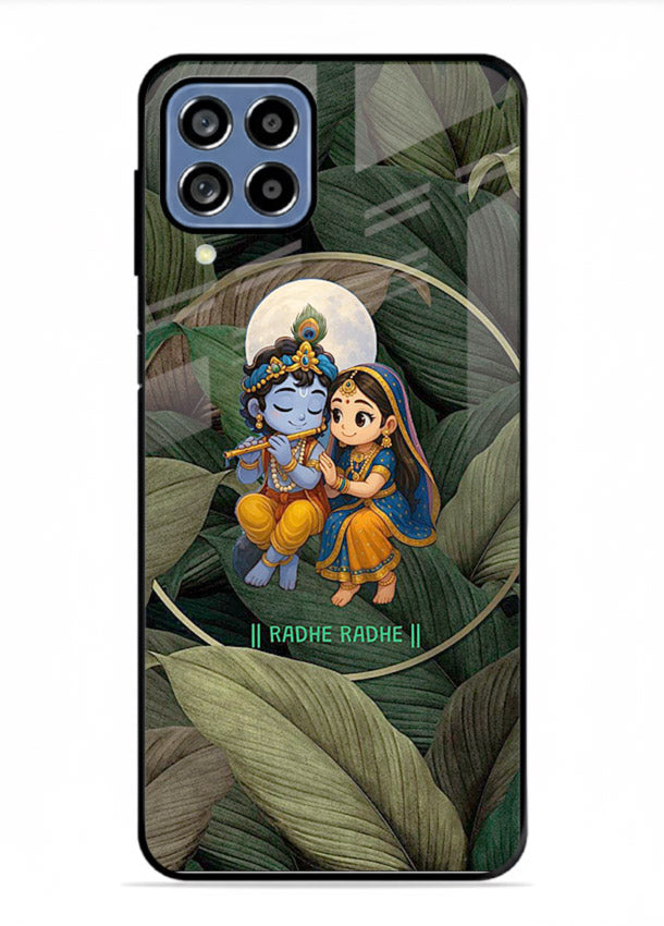 Radha Krishna leaves nature art Samsung M53 5G glass green devotional cover