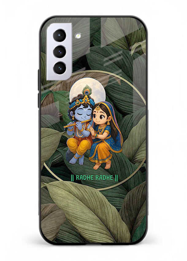 Radha Krishna leaves nature art Samsung S22 glass green devotional cover