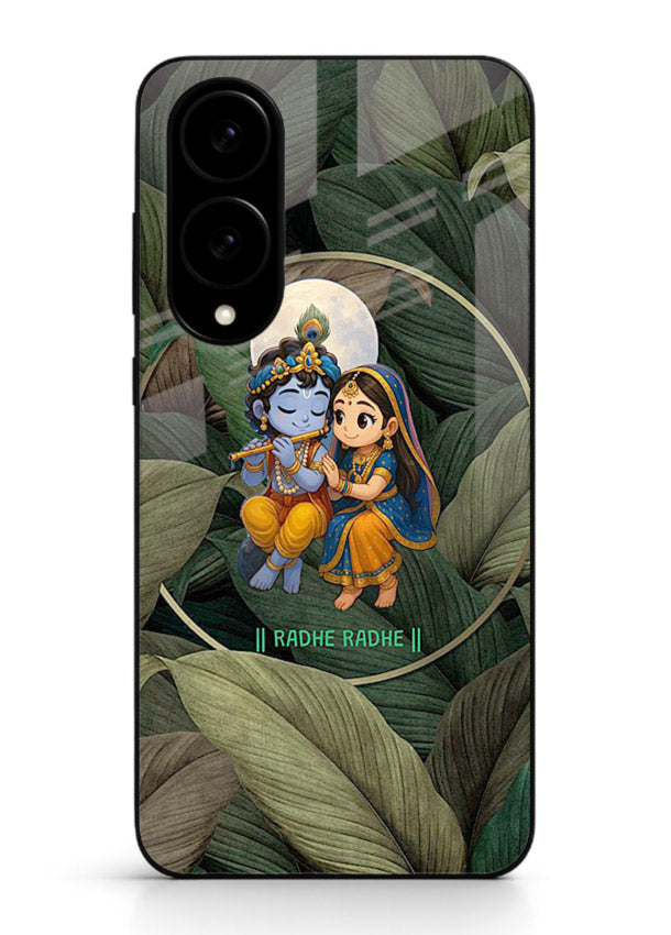 Radha Krishna leaves nature art Samsung S25 Edge glass green devotional cover
