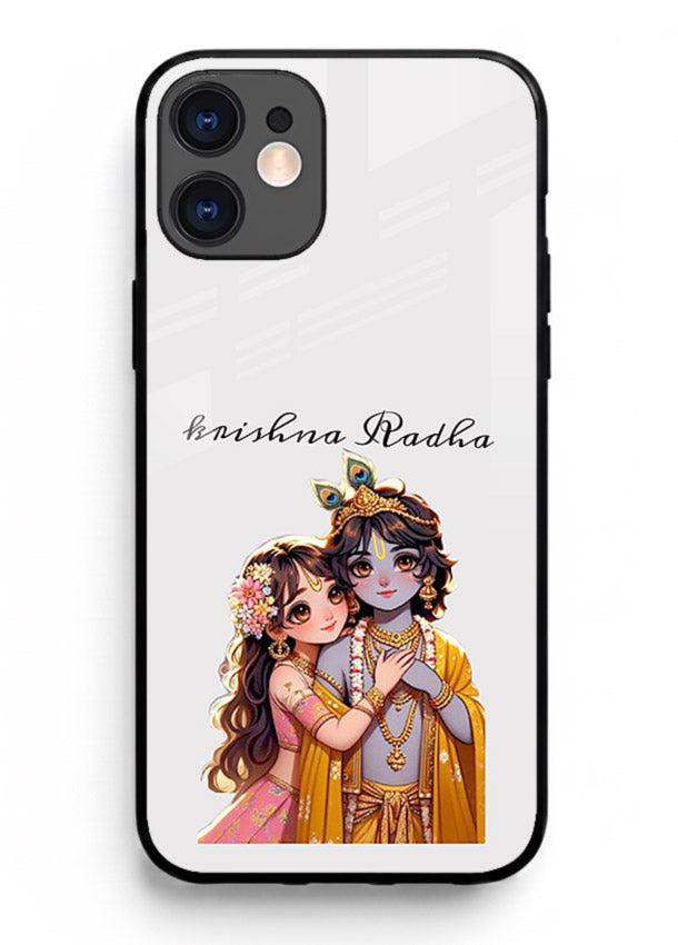 Minimal Radha Krishna pastel art iphone 12 mini devotional aesthetic cover