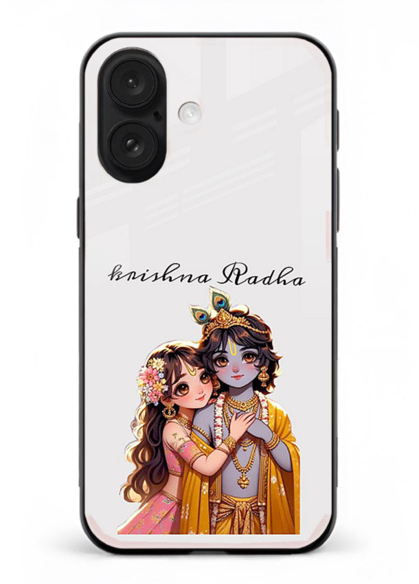 Minimal Radha Krishna pastel art iphone 17 devotional aesthetic cover
