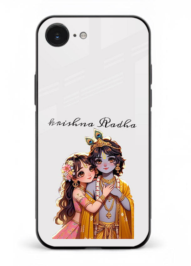 Minimal Radha Krishna pastel art iphone 16e devotional aesthetic cover