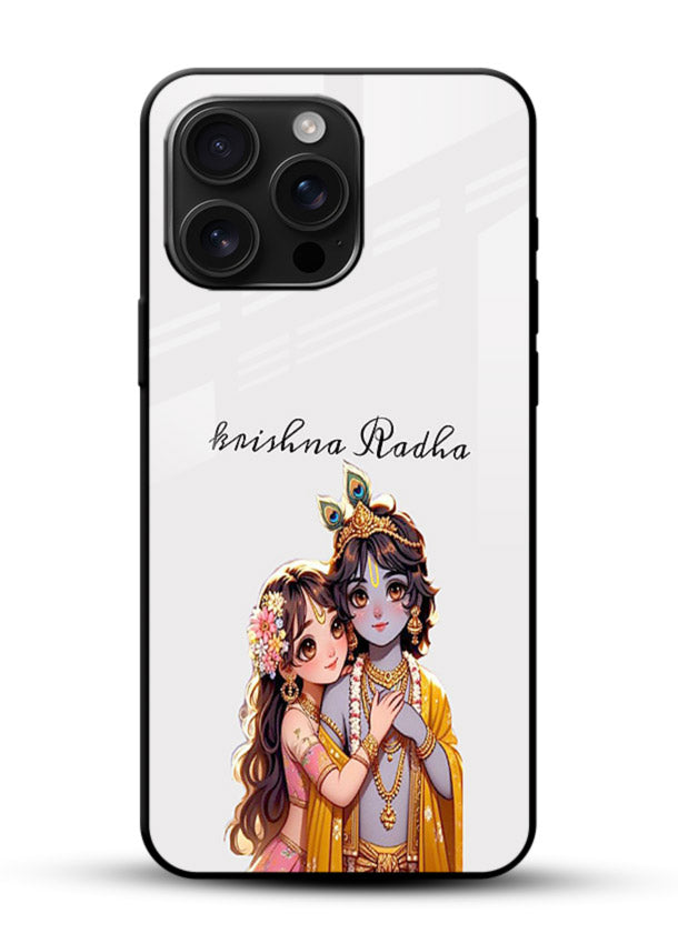 Minimal Radha Krishna pastel art glossy vibrant premium devotional aesthetic cover - Angle Front