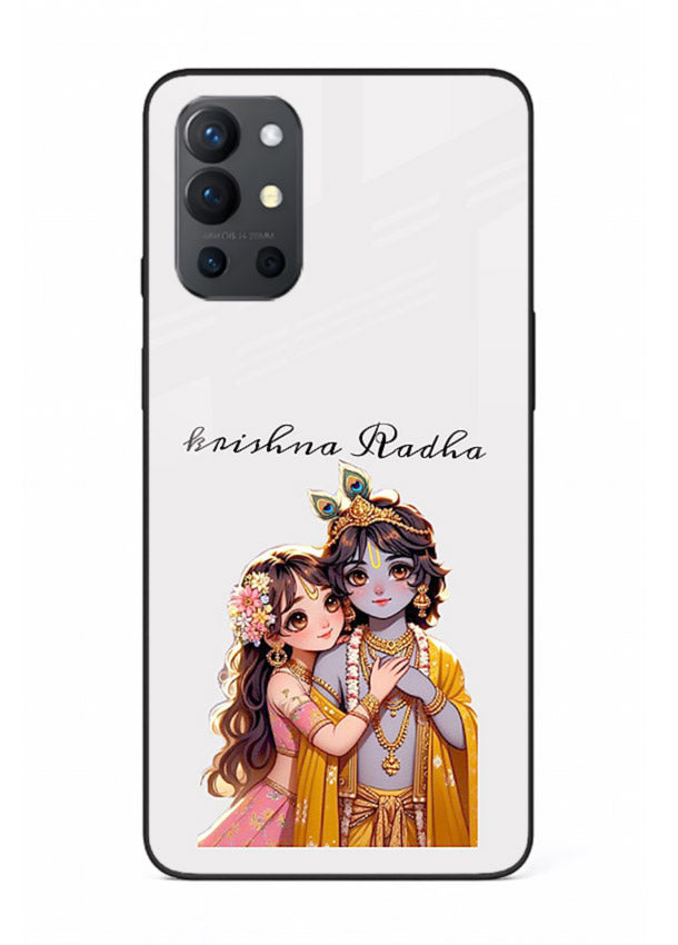 Minimal Radha Krishna pastel art OnePlus 9R devotional aesthetic cover