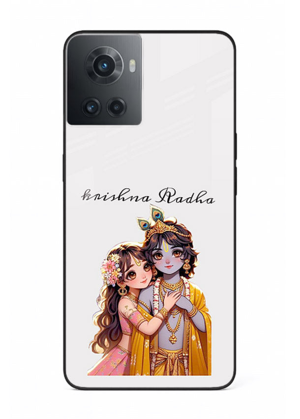 Minimal Radha Krishna pastel art OnePlus 10R devotional aesthetic cover