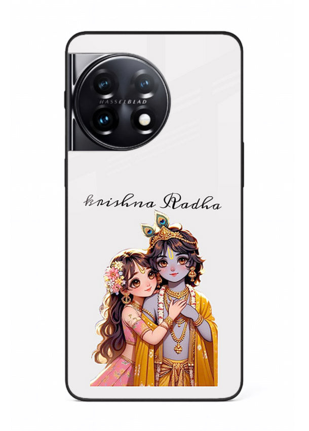 Minimal Radha Krishna pastel art OnePlus 11R devotional aesthetic cover