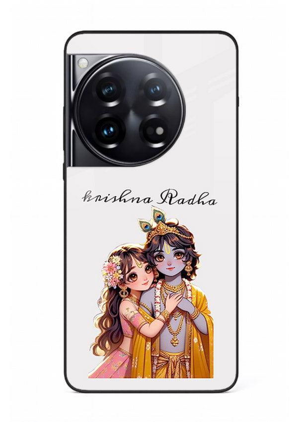 Minimal Radha Krishna pastel art OnePlus 12 devotional aesthetic cover