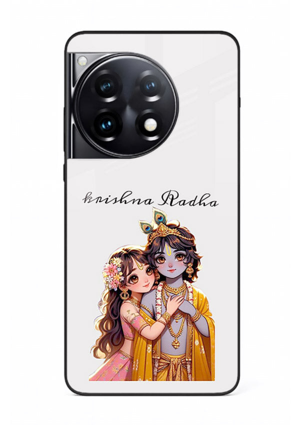Minimal Radha Krishna pastel art OnePlus 12R devotional aesthetic cover