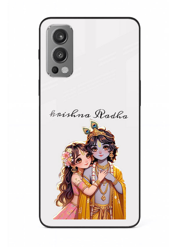 Minimal Radha Krishna pastel art OnePlus Nord 2 devotional aesthetic cover
