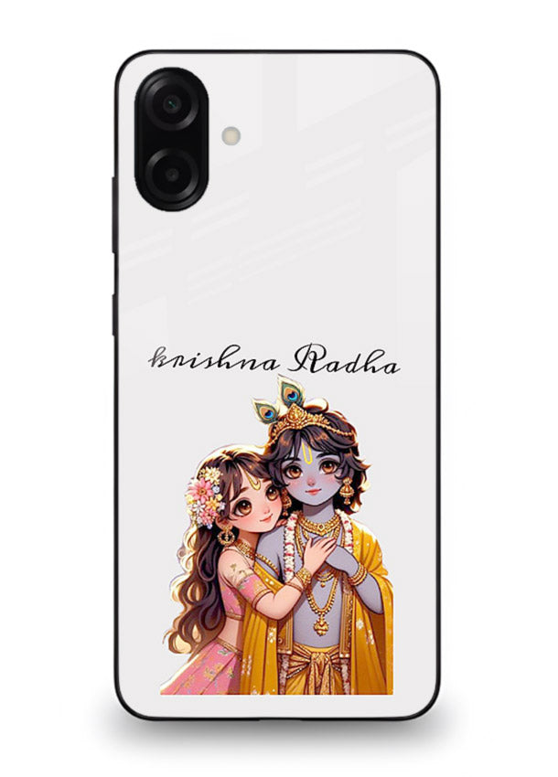 Minimal Radha Krishna pastel art Samsung A06 5G devotional aesthetic cover