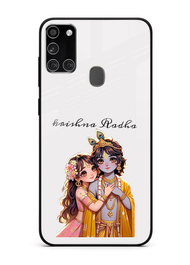 Minimal Radha Krishna pastel art Samsung A21s devotional aesthetic cover