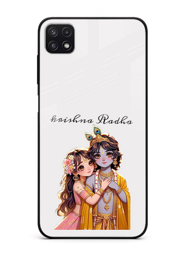 Minimal Radha Krishna pastel art Samsung A22 5G devotional aesthetic cover