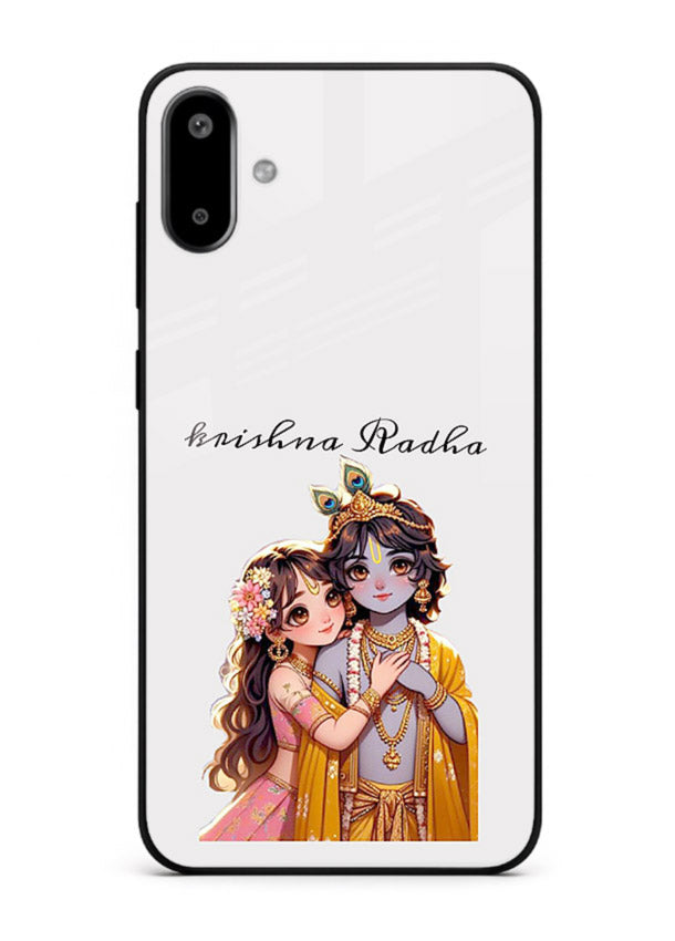 Minimal Radha Krishna pastel art Samsung F06 5G devotional aesthetic cover