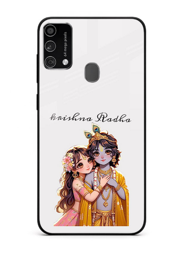 Minimal Radha Krishna pastel art Samsung F41 devotional aesthetic cover
