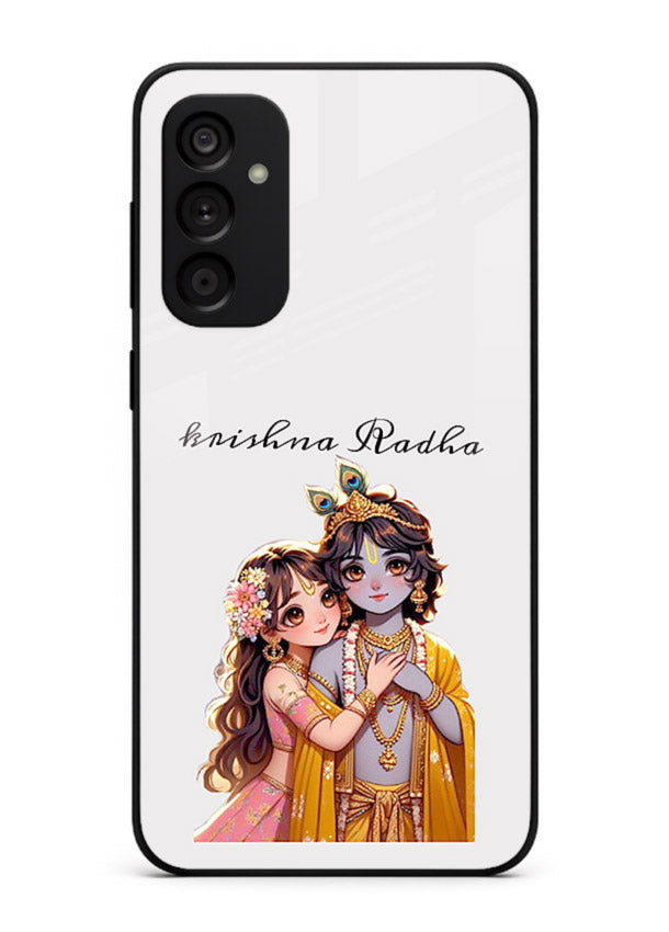 Minimal Radha Krishna pastel art Samsung F15 5G devotional aesthetic cover
