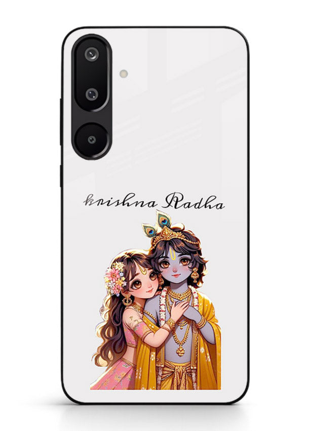Minimal Radha Krishna pastel art Samsung M16 5G devotional aesthetic cover