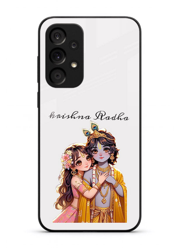 Minimal Radha Krishna pastel art Samsung A33 5G devotional aesthetic cover