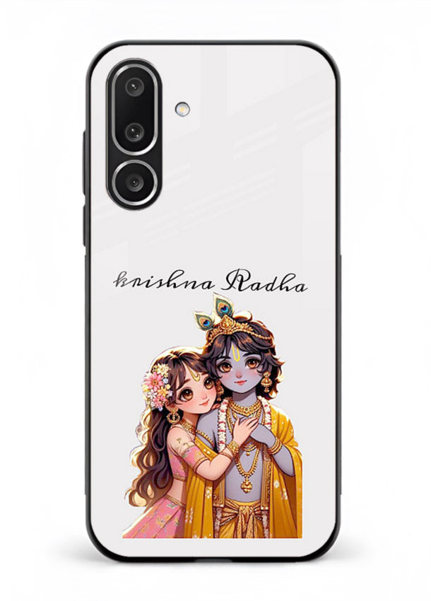 Minimal Radha Krishna pastel art Samsung M56 5G devotional aesthetic cover