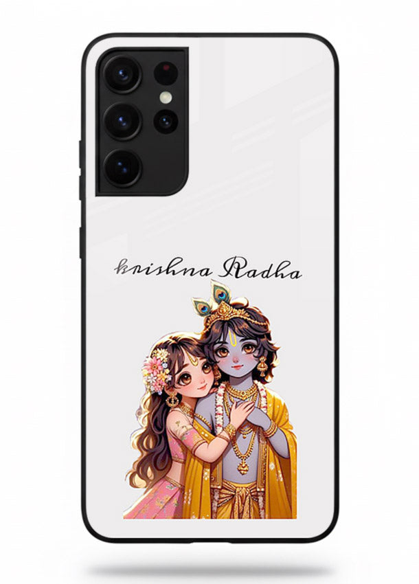 Minimal Radha Krishna pastel art Samsung S21 Ultra devotional aesthetic cover
