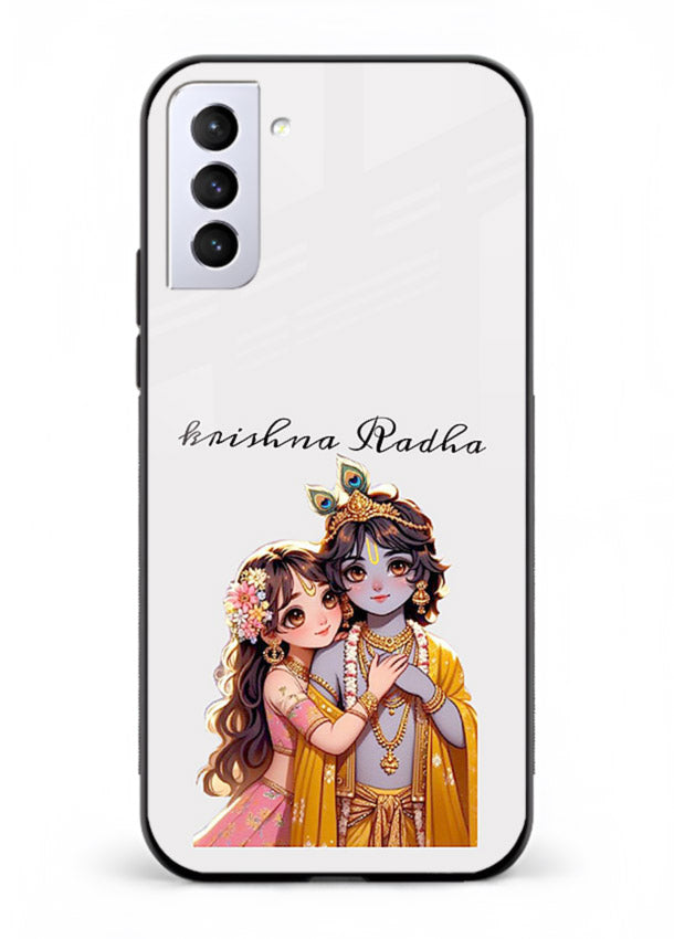 Minimal Radha Krishna pastel art Samsung S21 FE devotional aesthetic cover