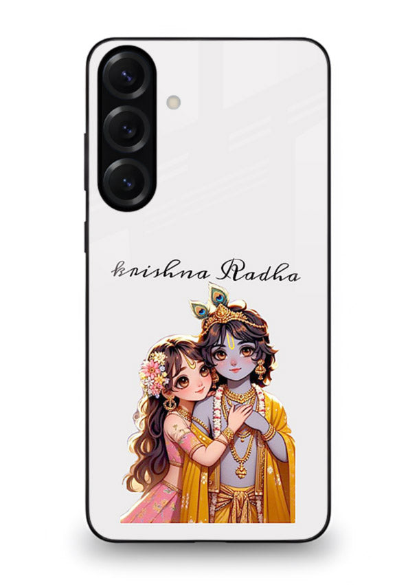 Minimal Radha Krishna pastel art Samsung M55 5G devotional aesthetic cover