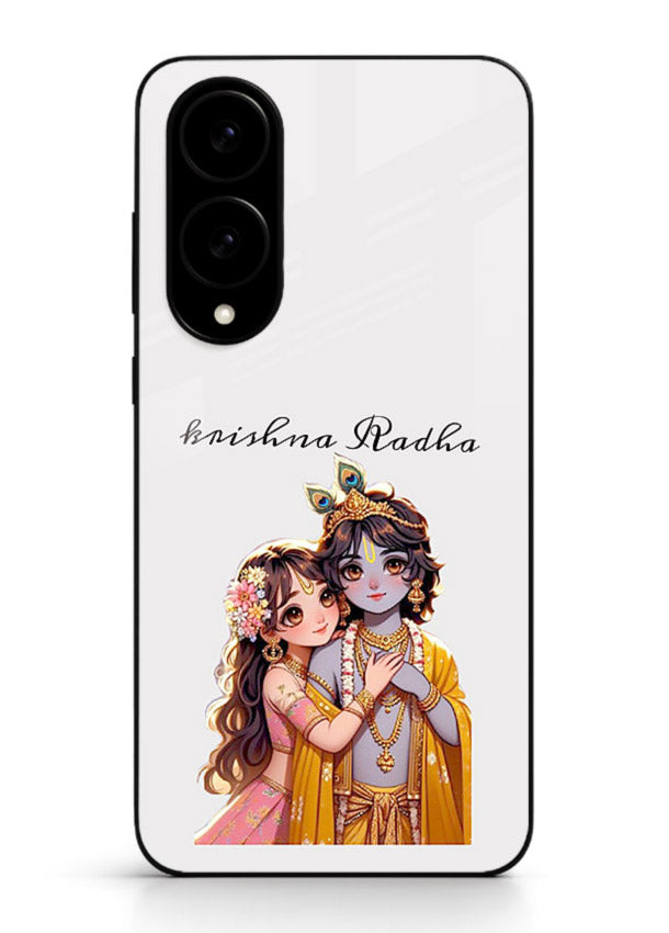 Minimal Radha Krishna pastel art Samsung S25 Edge devotional aesthetic cover