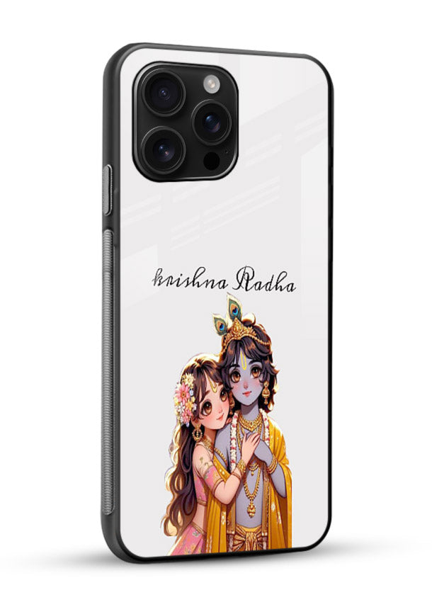 Minimal Radha Krishna pastel art glossy vibrant premium devotional aesthetic cover - Angle Side