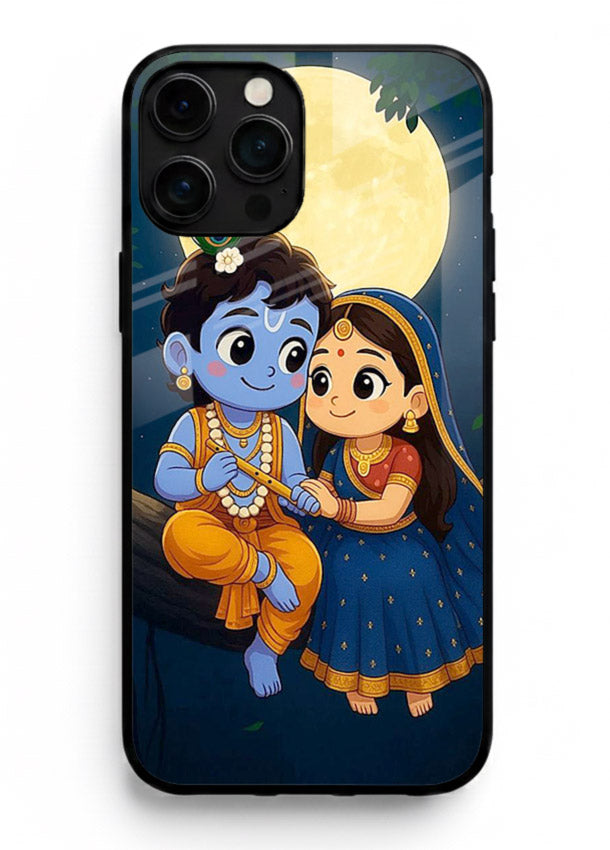 Radha Krishna moonlight romantic art iphone 15 pro max glass devotional theme