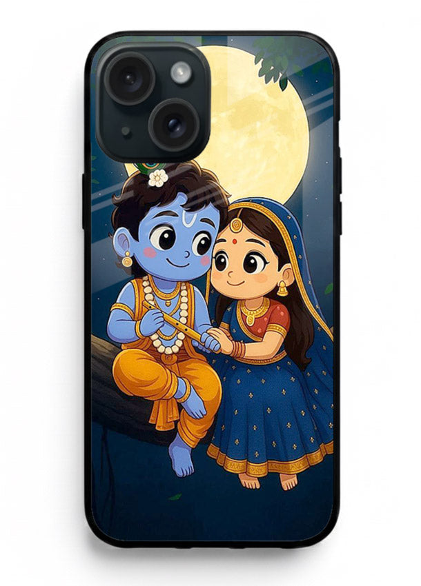 Radha Krishna moonlight romantic art iphone 13 mini glass devotional theme