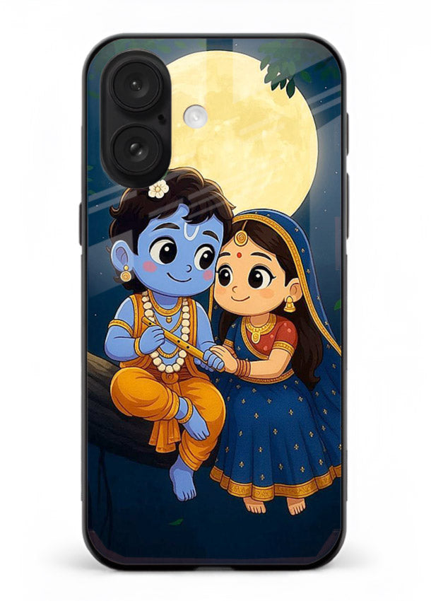 Radha Krishna moonlight romantic art iphone 17 glass devotional theme