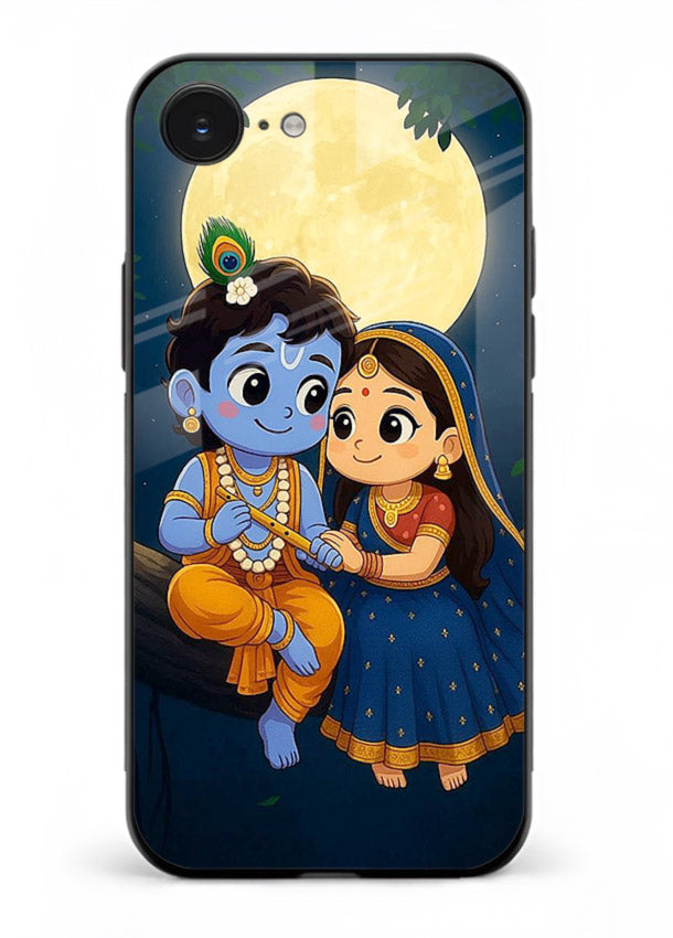 Radha Krishna moonlight romantic art iphone 16e glass devotional theme