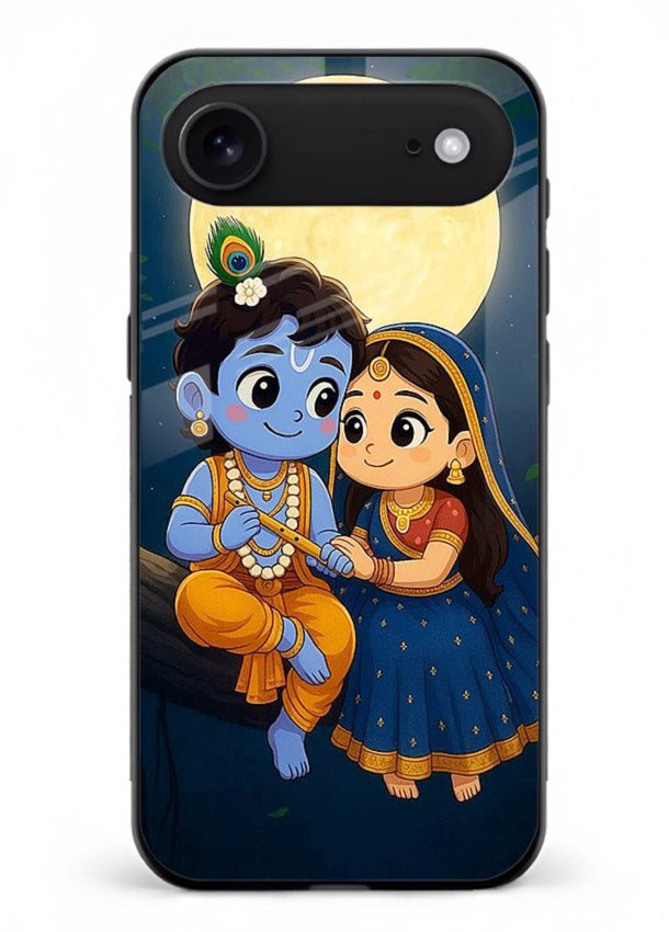Radha Krishna moonlight romantic art iphone 18 air glass devotional theme