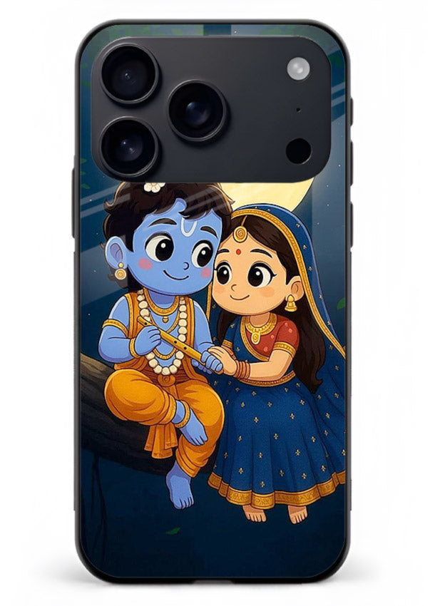 Radha Krishna moonlight romantic art iphone 17 pro max glass devotional theme